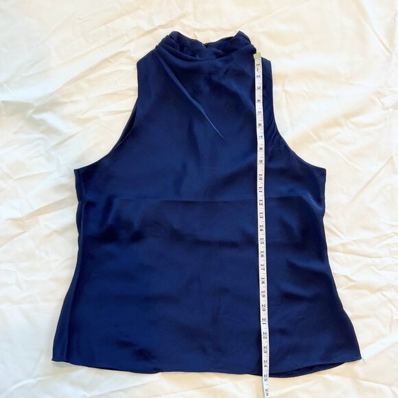 House of Harlow 1960 navy satin drape neck sleeveless blouse womens large - Picture 7 of 8